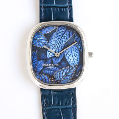 TW Factory Patek Philippe Leather Strap Golden Ellipse 9015 Movement 36*40mm Men Blue/Black Dial Watch